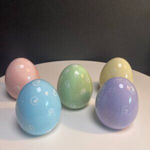Set of 5 Pastel Ceramic Easter Eggs Spring Decor